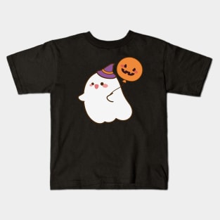 Cute ghost with pumpkin balloon Kids T-Shirt